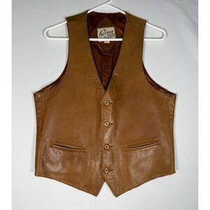 Genuine Leather Remy Fashions Men's Vest 40 Western Retro Vintage Brown